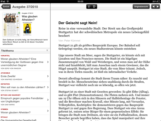 Die Zeit Auf dem iPad: Nur-Text-Ansicht