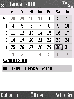 Nokia E52 Kalender mit neuer Tagesvorschau in der Monatsansicht
