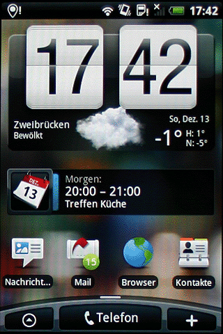 HTC Hero Homescreen der HTC Sense Oberfläche