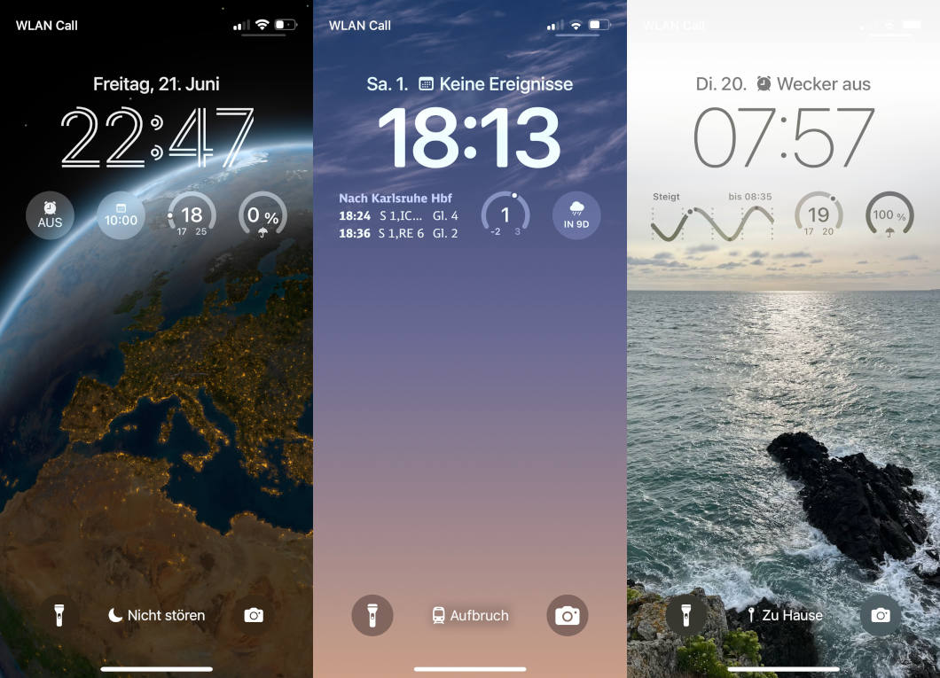 Verschiedene mit Widgets belegte Sperrbildschirme